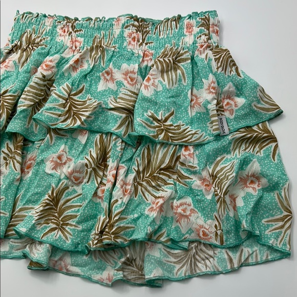 Body Glove Sally Skirt Small Floral Teal Mini Tiered Ruffle Elastic Waist Boho - Picture 4 of 10